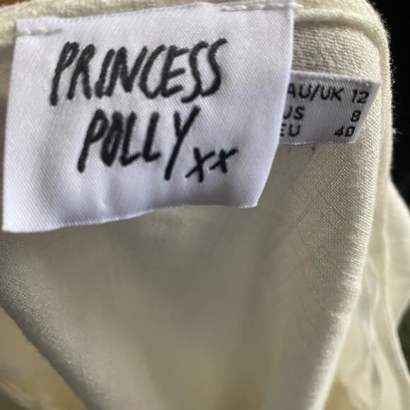 Princess Polly White Linen Blend Square Neck Babydoll Mini Dress Size 8 - Picture 5 of 7